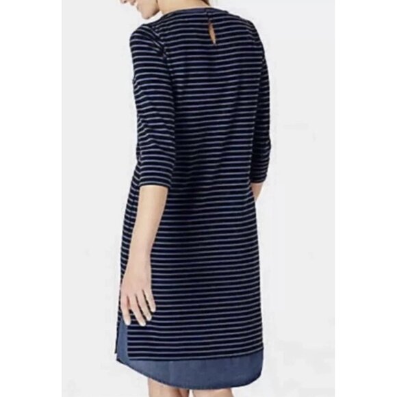 J. JIll Notched Neck Striped 3/4 Sleeve Casual Denim Lined Sheath Dress Sz Mediu - Picture 15 of 16